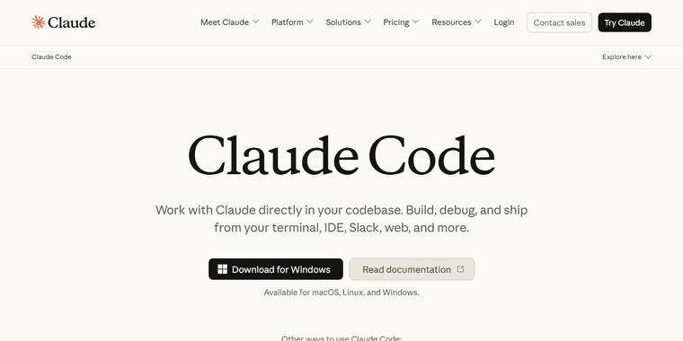 Первый экран сайта Claude Code
