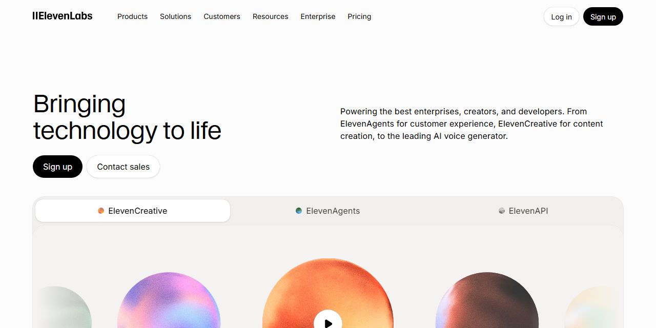 Первый экран сайта ElevenLabs