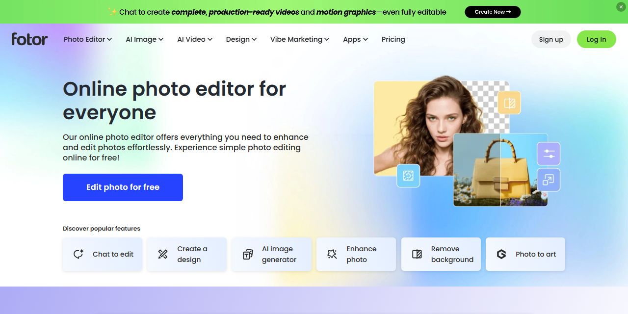 Первый экран сайта Fotor