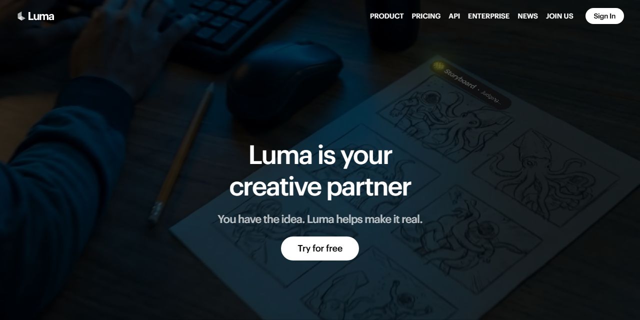 Первый экран сайта Luma Dream Machine