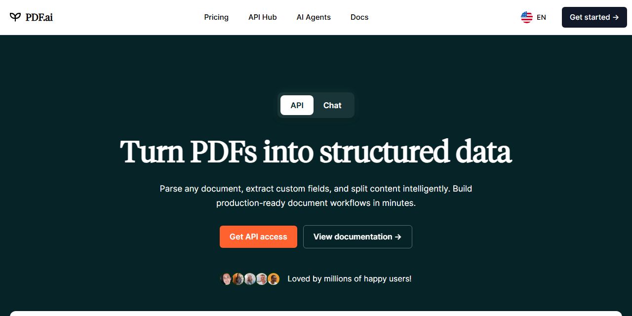 Первый экран сайта PDF.ai