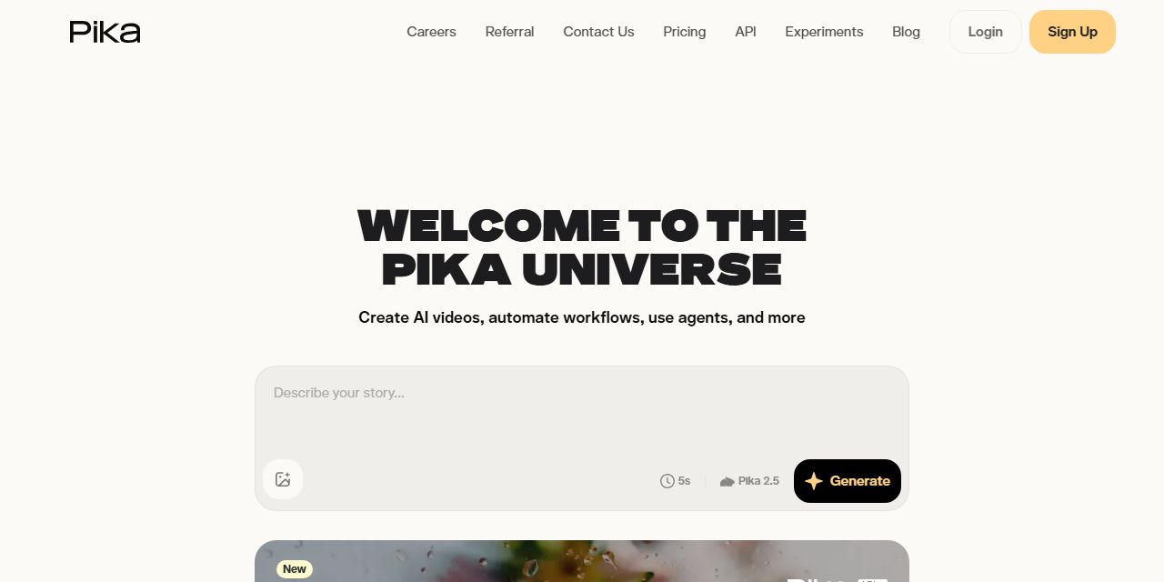 Первый экран сайта Pika