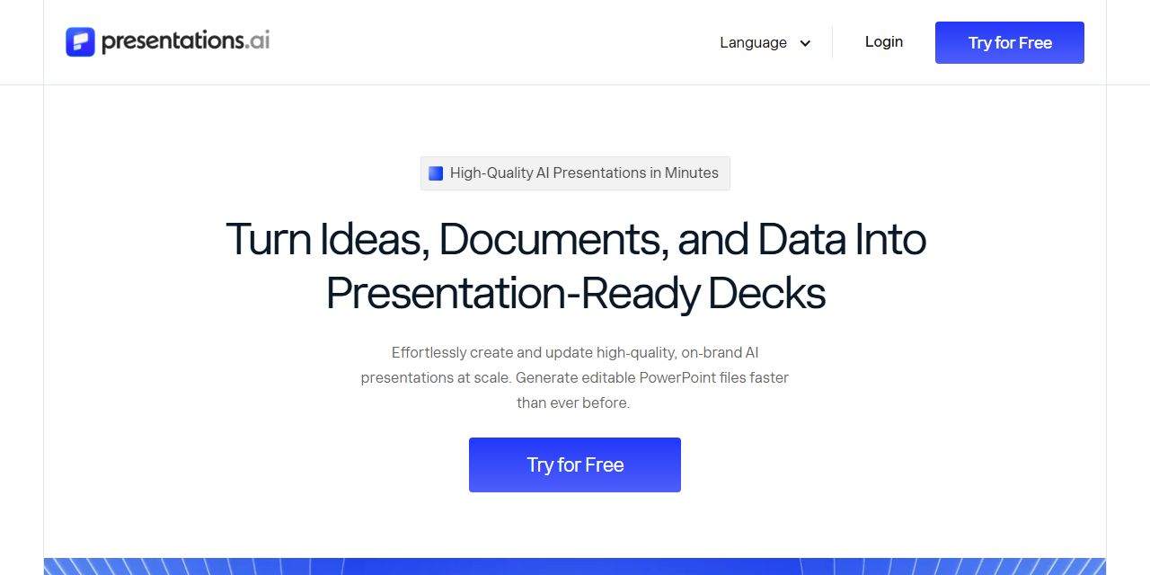 Первый экран сайта Presentations.AI