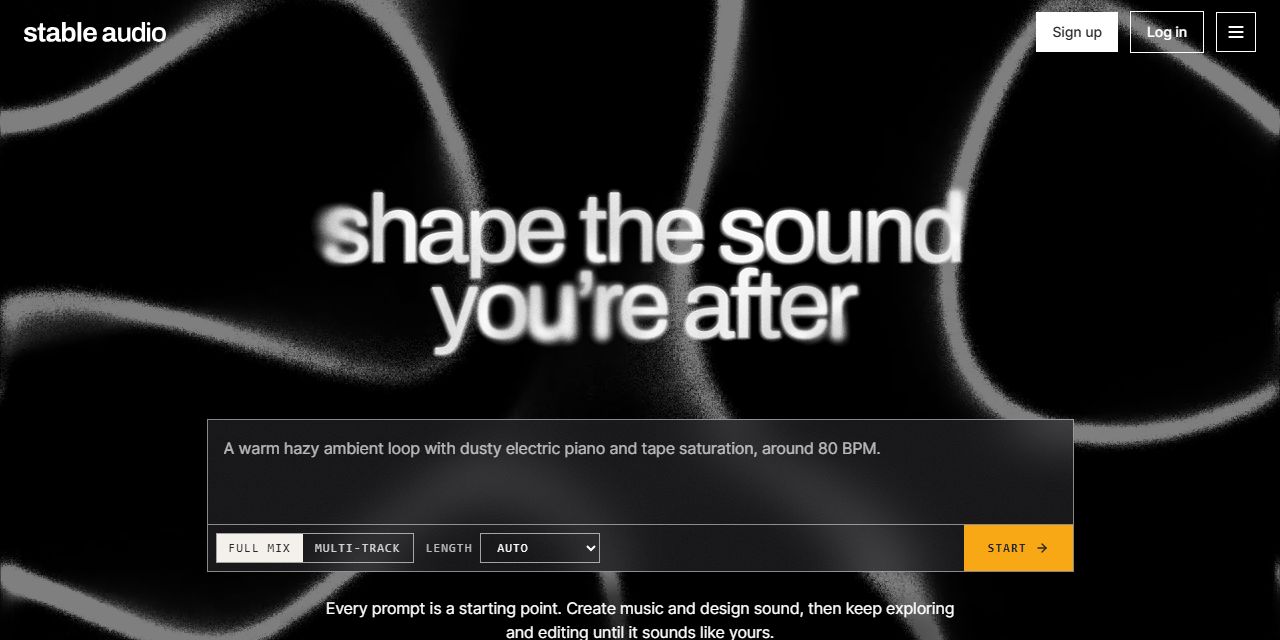 Первый экран сайта Stable Audio
