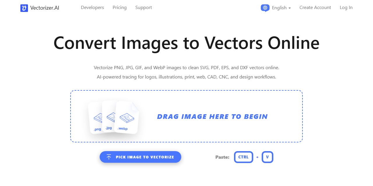 Первый экран сайта Vectorizer AI